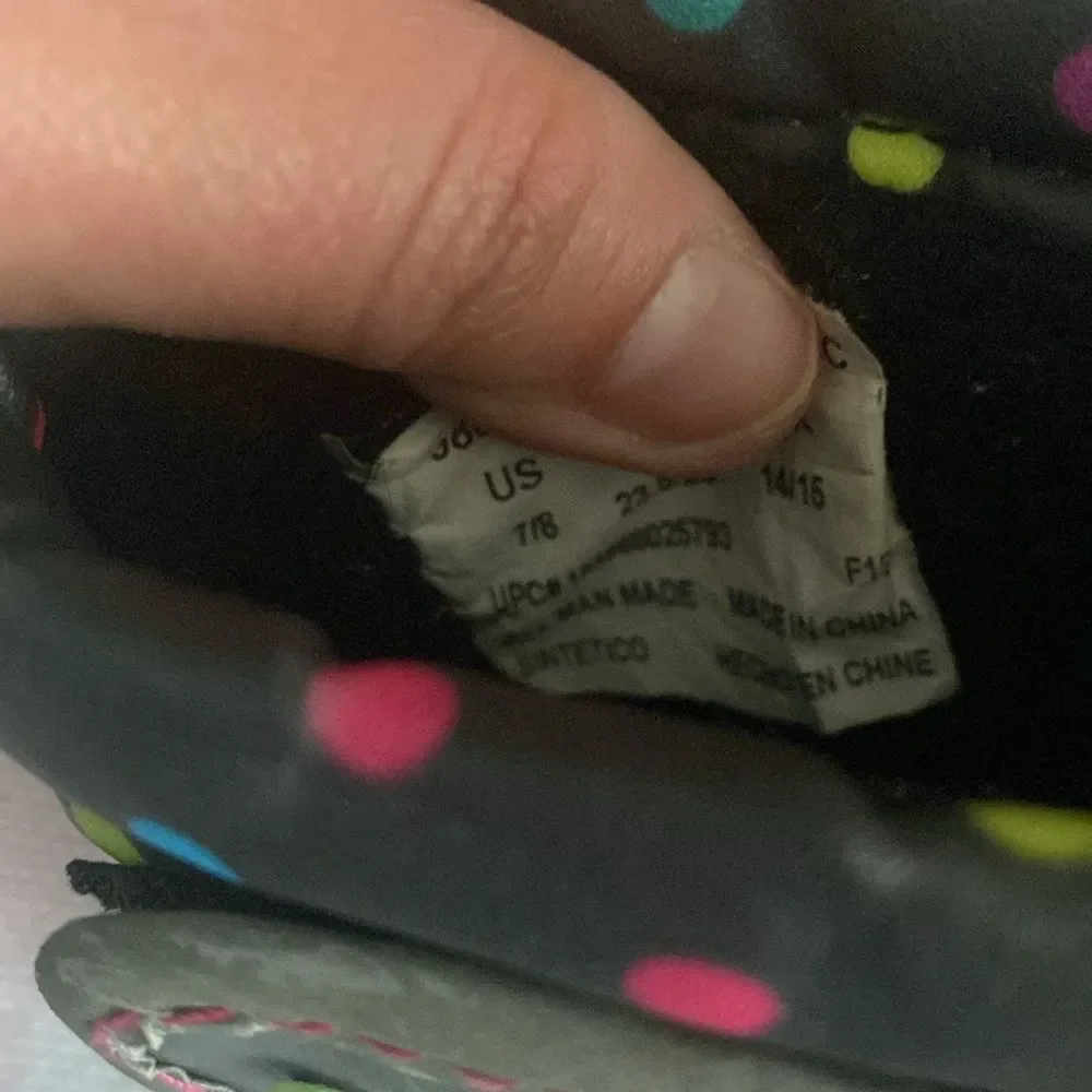 Members Mark Girls Black Polka Dot Light Up Lined Hook/Loop Snow Boot Size 7/8